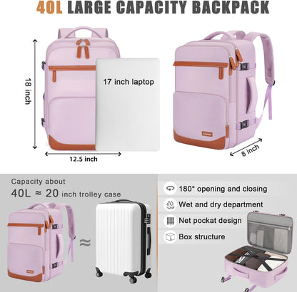 40L Travel Backpack, Water-Resistant Carry On Backpack for Men Women, Business Laptop Backpack for Trips & Commutes, Fits 15.6/17.3 Inch Laptop