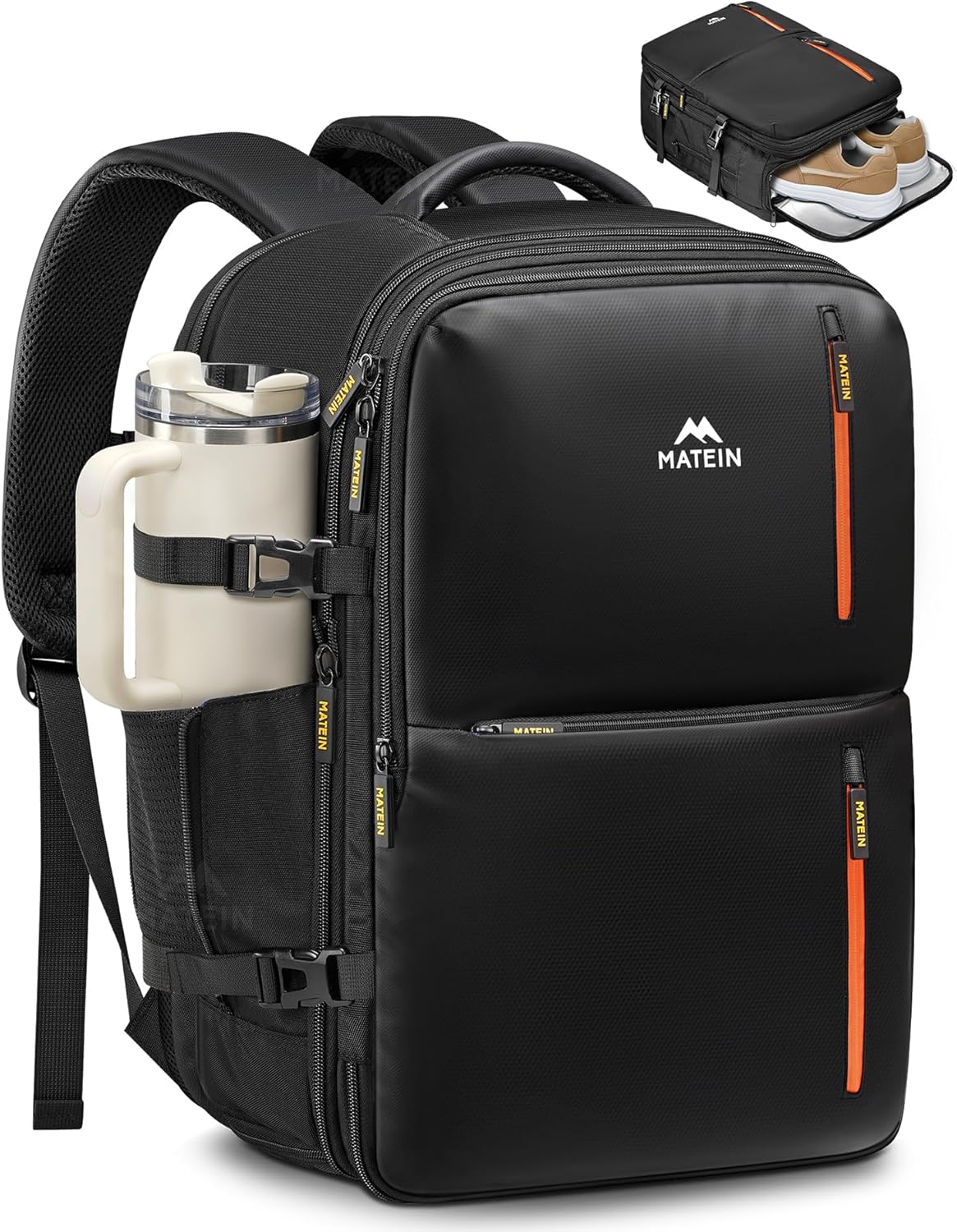 Personal Item Travel Backpack 18x14x8 for Spirit Airlines, Black | Shoe Compartment Detachable, Expandable, Underseat Backpack, Fit 17" Laptop, Airplane Approved, Carry on Bag Luggage, Mochila