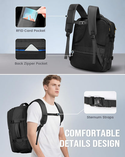 Personal Item Travel Backpack 18x14x8 for Spirit Airlines, Black | Shoe Compartment Detachable, Expandable, Underseat Backpack, Fit 17" Laptop, Airplane Approved, Carry on Bag Luggage, Mochila