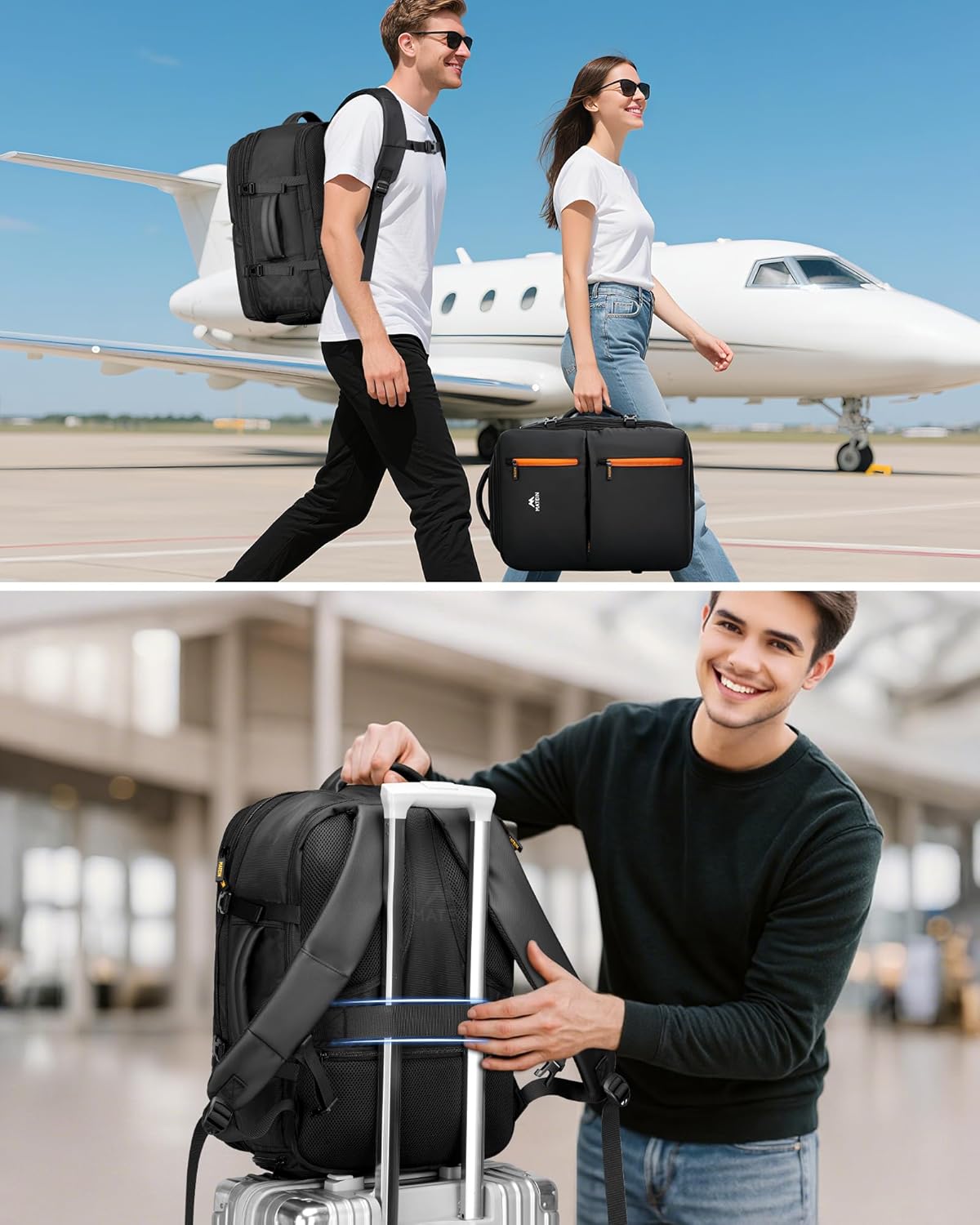 Personal Item Travel Backpack 18x14x8 for Spirit Airlines, Black | Shoe Compartment Detachable, Expandable, Underseat Backpack, Fit 17" Laptop, Airplane Approved, Carry on Bag Luggage, Mochila