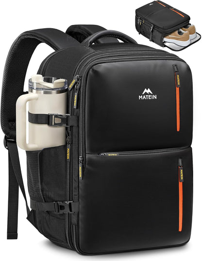Personal Item Travel Backpack 18x14x8 for Spirit Airlines, Black | Shoe Compartment Detachable, Expandable, Underseat Backpack, Fit 17" Laptop, Airplane Approved, Carry on Bag Luggage, Mochila