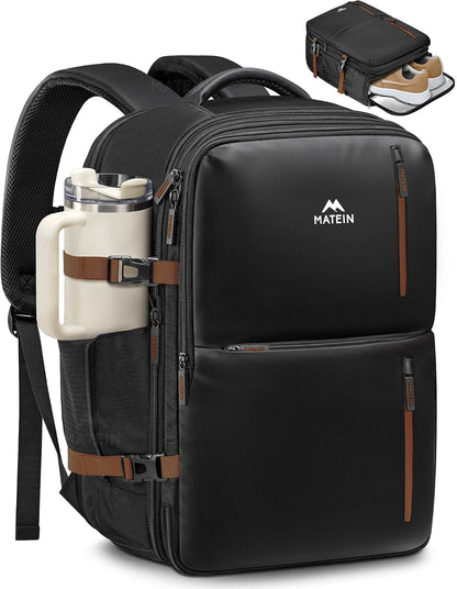 Personal Item Travel Backpack 18x14x8 for Spirit Airlines, Black | Shoe Compartment Detachable, Expandable, Underseat Backpack, Fit 17" Laptop, Airplane Approved, Carry on Bag Luggage, Mochila