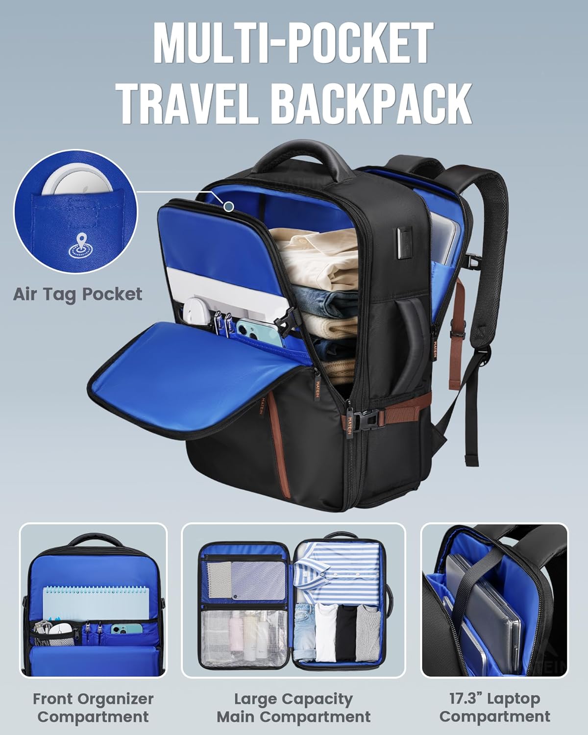 Personal Item Travel Backpack 18x14x8 for Spirit Airlines, Black | Shoe Compartment Detachable, Expandable, Underseat Backpack, Fit 17" Laptop, Airplane Approved, Carry on Bag Luggage, Mochila