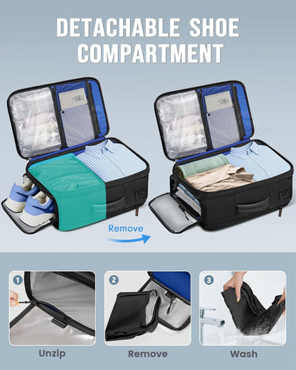 Personal Item Travel Backpack 18x14x8 for Spirit Airlines, Black | Shoe Compartment Detachable, Expandable, Underseat Backpack, Fit 17" Laptop, Airplane Approved, Carry on Bag Luggage, Mochila