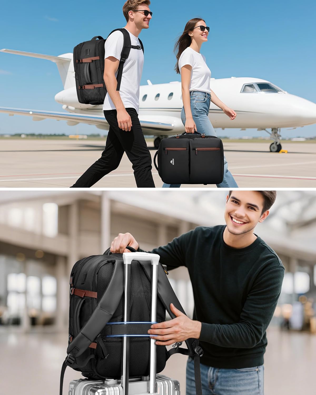 Personal Item Travel Backpack 18x14x8 for Spirit Airlines, Black | Shoe Compartment Detachable, Expandable, Underseat Backpack, Fit 17" Laptop, Airplane Approved, Carry on Bag Luggage, Mochila
