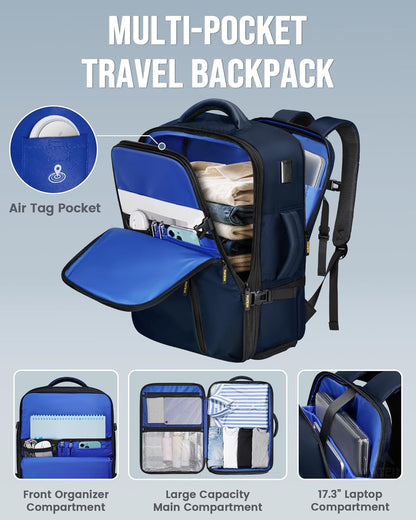 Personal Item Travel Backpack 18x14x8 for Spirit Airlines, Black | Shoe Compartment Detachable, Expandable, Underseat Backpack, Fit 17" Laptop, Airplane Approved, Carry on Bag Luggage, Mochila