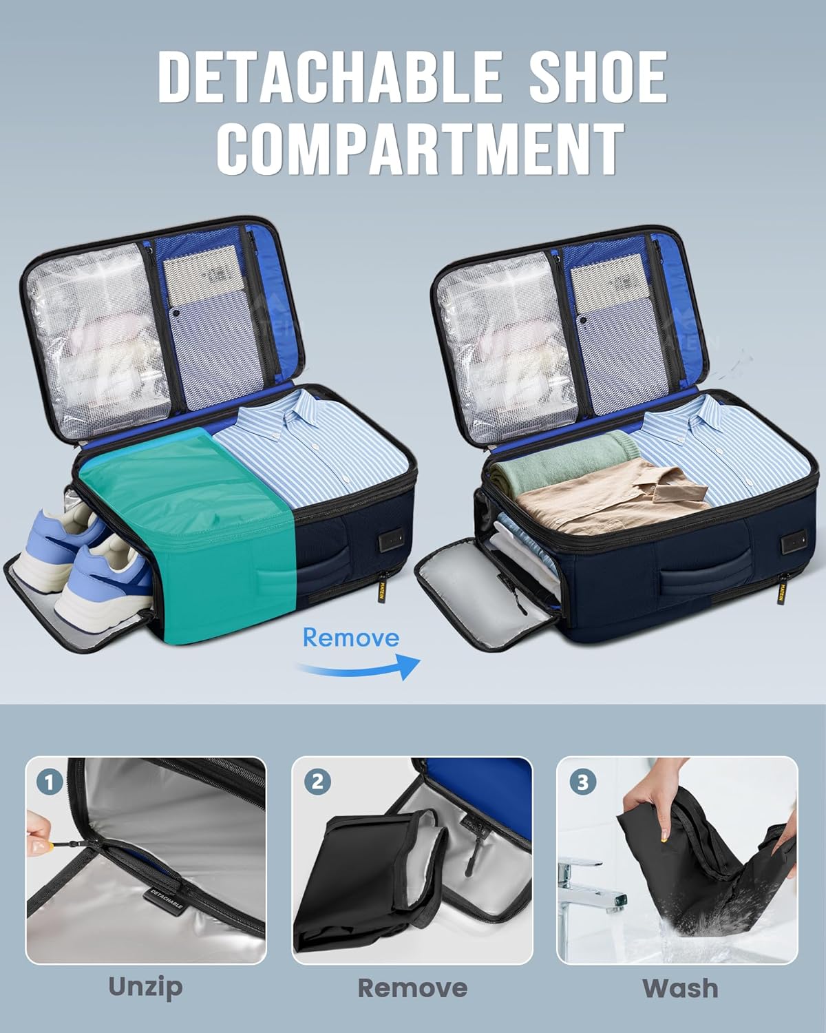Personal Item Travel Backpack 18x14x8 for Spirit Airlines, Black | Shoe Compartment Detachable, Expandable, Underseat Backpack, Fit 17" Laptop, Airplane Approved, Carry on Bag Luggage, Mochila