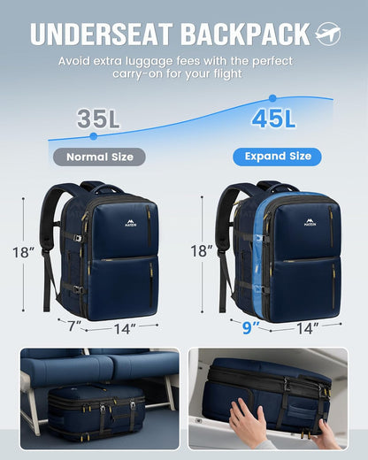 Personal Item Travel Backpack 18x14x8 for Spirit Airlines, Black | Shoe Compartment Detachable, Expandable, Underseat Backpack, Fit 17" Laptop, Airplane Approved, Carry on Bag Luggage, Mochila
