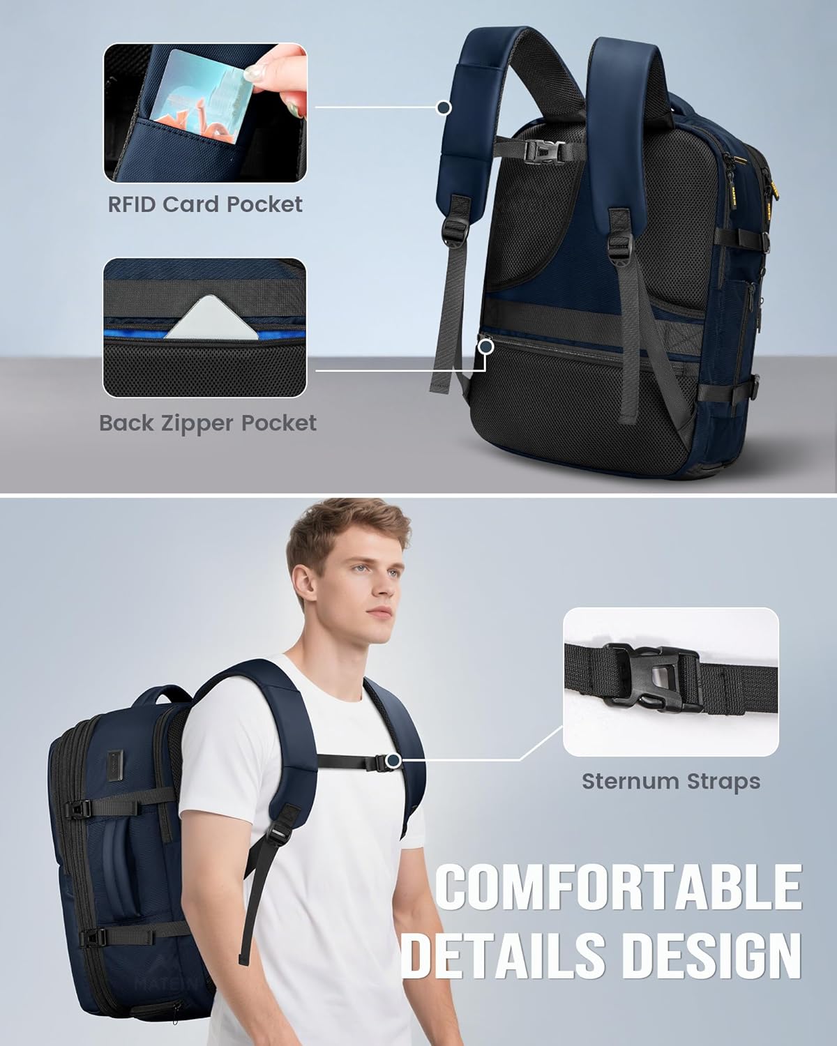 Personal Item Travel Backpack 18x14x8 for Spirit Airlines, Black | Shoe Compartment Detachable, Expandable, Underseat Backpack, Fit 17" Laptop, Airplane Approved, Carry on Bag Luggage, Mochila