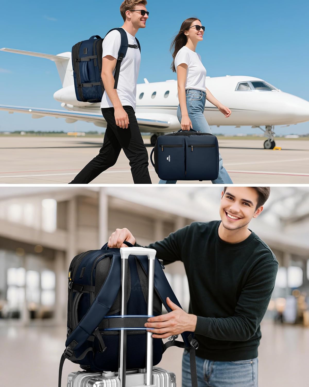 Personal Item Travel Backpack 18x14x8 for Spirit Airlines, Black | Shoe Compartment Detachable, Expandable, Underseat Backpack, Fit 17" Laptop, Airplane Approved, Carry on Bag Luggage, Mochila