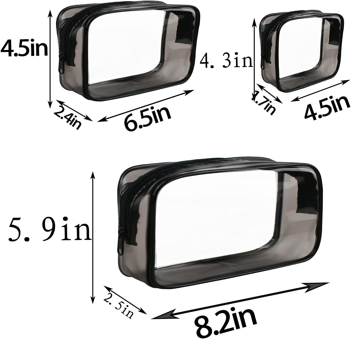 4 Pack Clear Cosmetic Bag for Travel - TSA Approved Toiletry Makeup Pouch - Carry-on Airport Airline Compliant - Portable PVC Waterproof With Zipper for Women - Quart Size Set