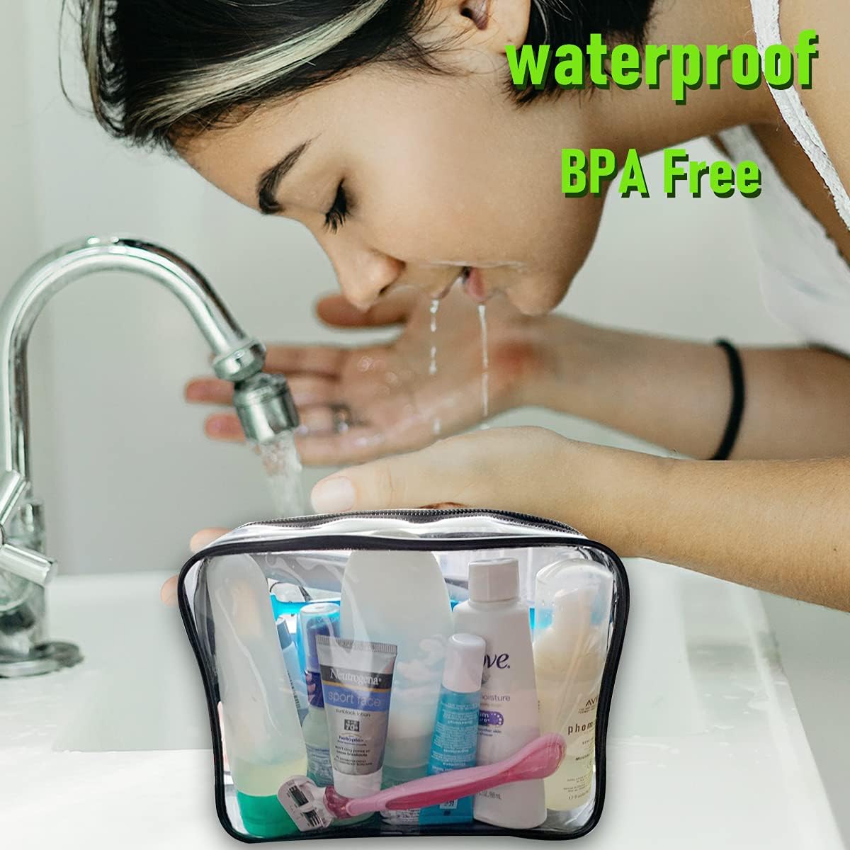 4 Pack Clear Cosmetic Bag for Travel - TSA Approved Toiletry Makeup Pouch - Carry-on Airport Airline Compliant - Portable PVC Waterproof With Zipper for Women - Quart Size Set