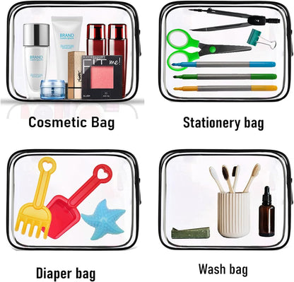4 Pack Clear Cosmetic Bag for Travel - TSA Approved Toiletry Makeup Pouch - Carry-on Airport Airline Compliant - Portable PVC Waterproof With Zipper for Women - Quart Size Set