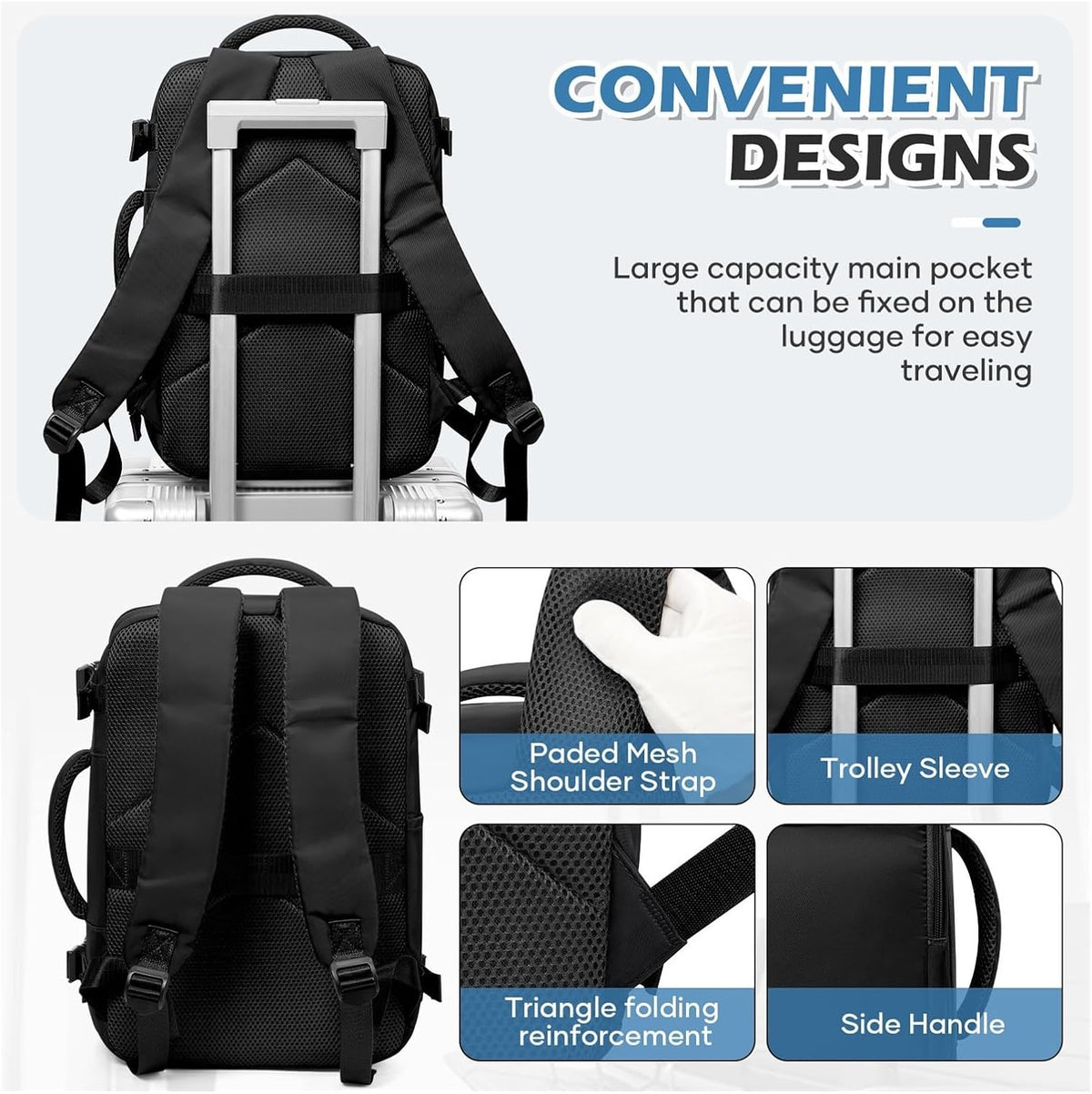 Men 15.6 Inch Laptop Bag Cabin Airplane Travel Backpack 40x20x25, Able Carry Hand(Peacock Blue)