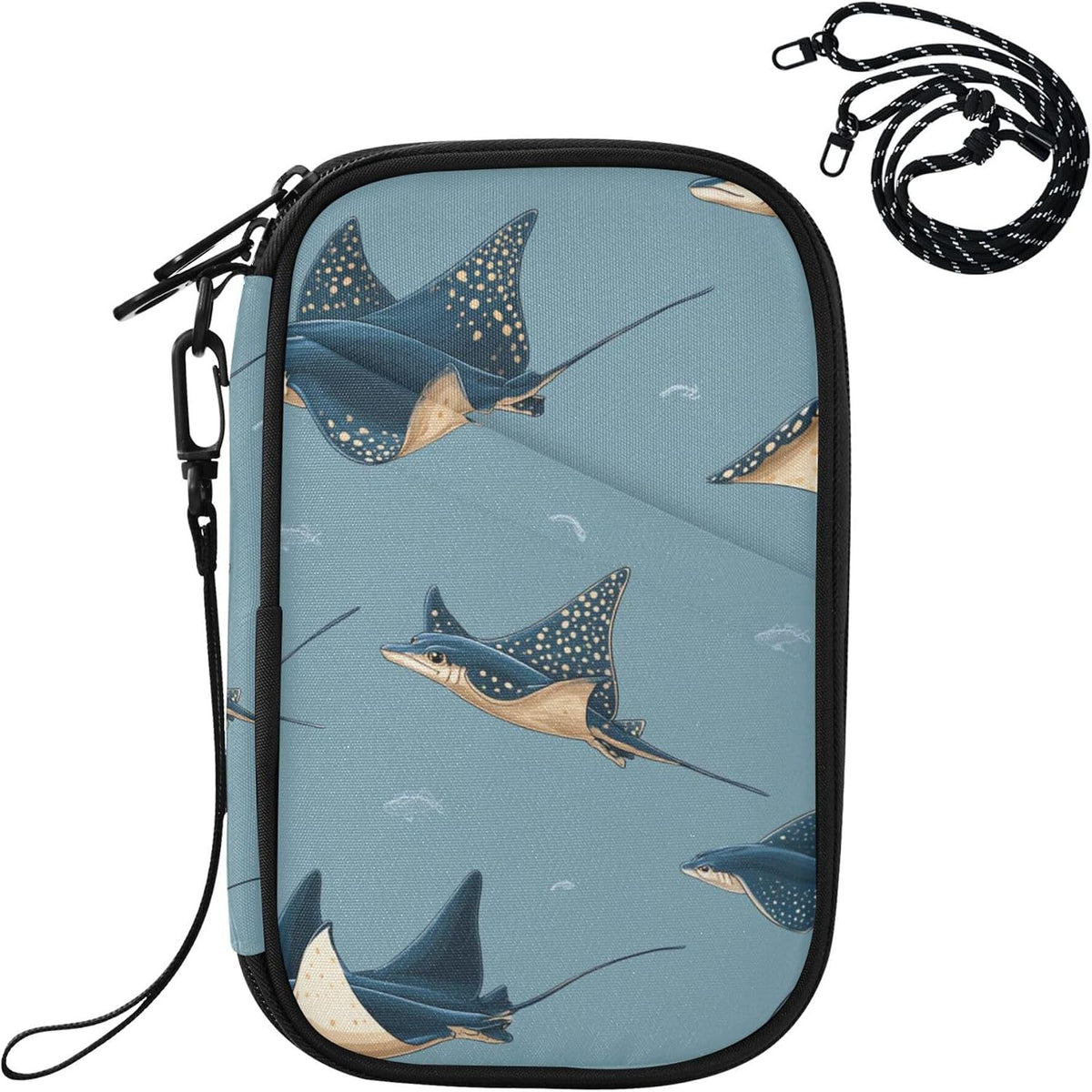 Stingray Fish Blue Passport Holder RFID Blocking Wallet | Family Passport Book Wallet, Waterproof Travel Document Organizer Clutch Bag Credit Cards Case Cover for Women Men