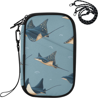 Stingray Fish Blue Passport Holder RFID Blocking Wallet | Family Passport Book Wallet, Waterproof Travel Document Organizer Clutch Bag Credit Cards Case Cover for Women Men