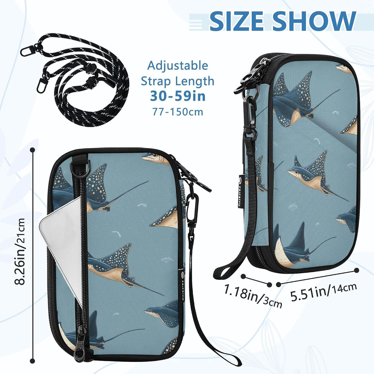 Stingray Fish Blue Passport Holder RFID Blocking Wallet | Family Passport Book Wallet, Waterproof Travel Document Organizer Clutch Bag Credit Cards Case Cover for Women Men