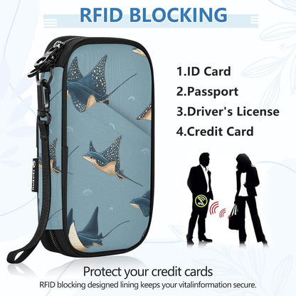 Stingray Fish Blue Passport Holder RFID Blocking Wallet | Family Passport Book Wallet, Waterproof Travel Document Organizer Clutch Bag Credit Cards Case Cover for Women Men