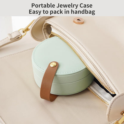 Small Travel Jewelry Case, Portable Jewelry Organizer Box for Necklace Rings Earrings, Travel Essentials Jewelry Storage for Women Girls, Green