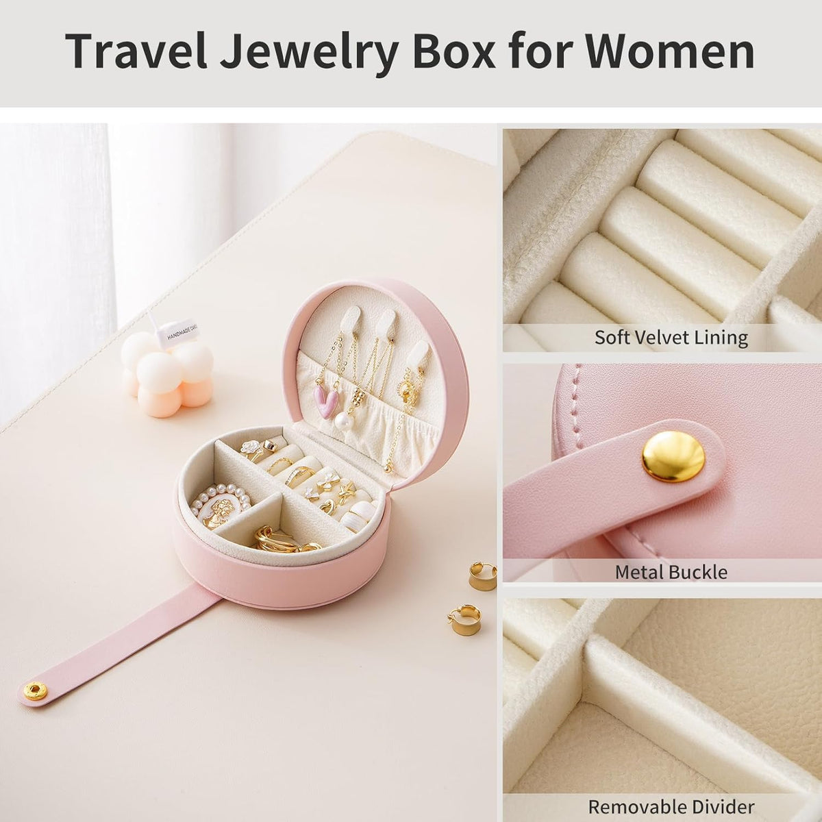 Small Travel Jewelry Case, Portable Jewelry Organizer Box for Necklace Rings Earrings, Travel Essentials Jewelry Storage for Women Girls, Green