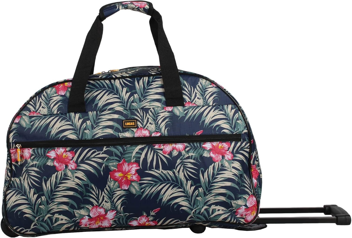 Designer Carry On Luggage Collection - Lightweight Pattern 22 Inch Duffel Bag- Weekender Overnight Business Travel Suitcase with 2- Rolling Wheels (Poly Purple)