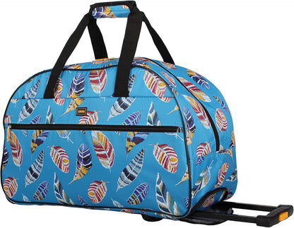 Designer Carry On Luggage Collection - Lightweight Pattern 22 Inch Duffel Bag- Weekender Overnight Business Travel Suitcase with 2- Rolling Wheels (Poly Purple)