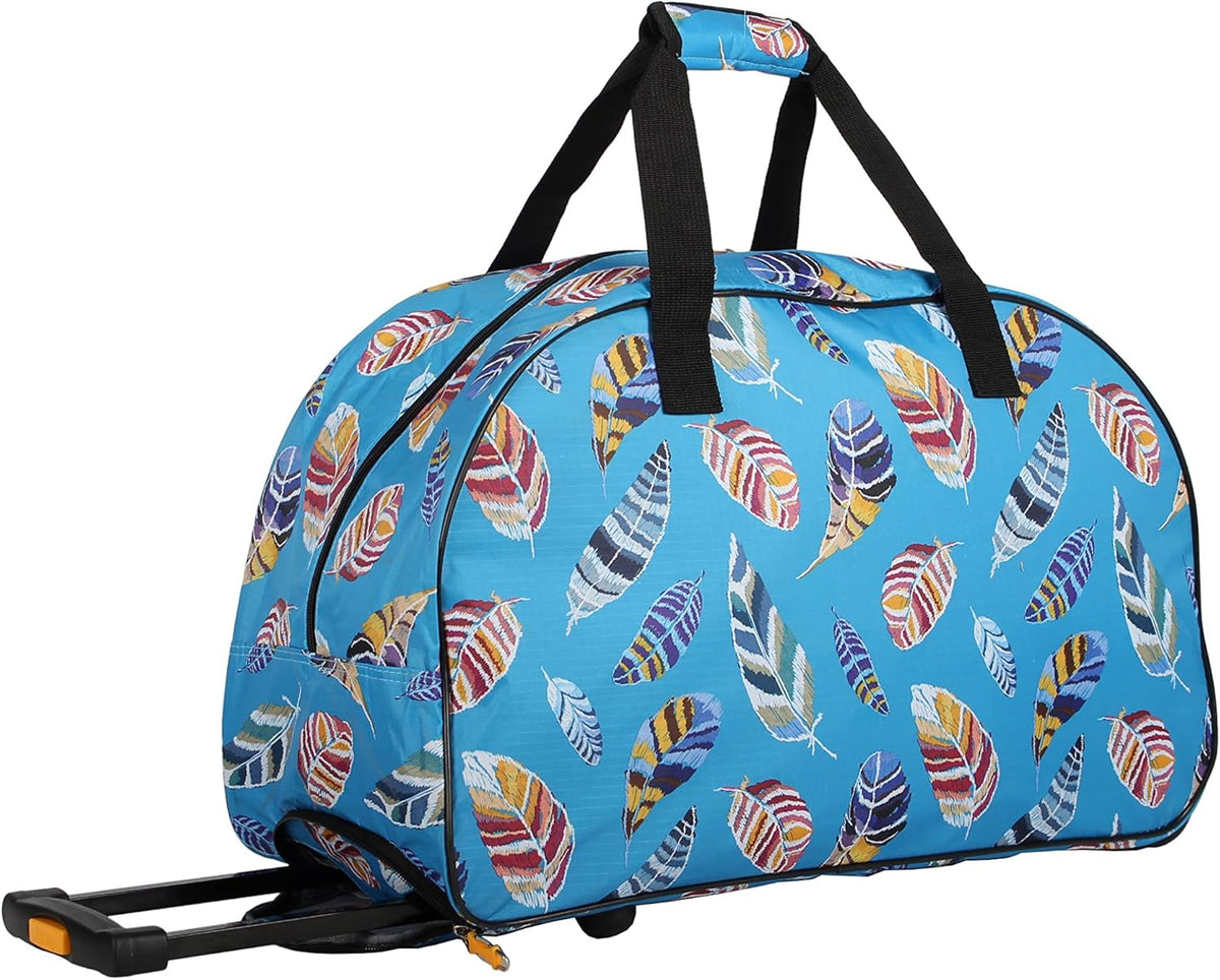 Designer Carry On Luggage Collection - Lightweight Pattern 22 Inch Duffel Bag- Weekender Overnight Business Travel Suitcase with 2- Rolling Wheels (Poly Purple)