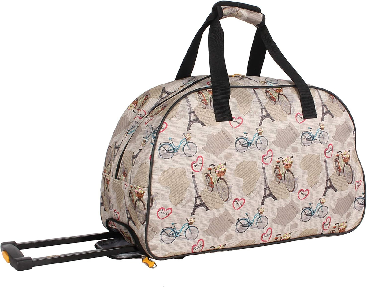 Designer Carry On Luggage Collection - Lightweight Pattern 22 Inch Duffel Bag- Weekender Overnight Business Travel Suitcase with 2- Rolling Wheels (Poly Purple)