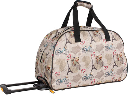 Designer Carry On Luggage Collection - Lightweight Pattern 22 Inch Duffel Bag- Weekender Overnight Business Travel Suitcase with 2- Rolling Wheels (Poly Purple)