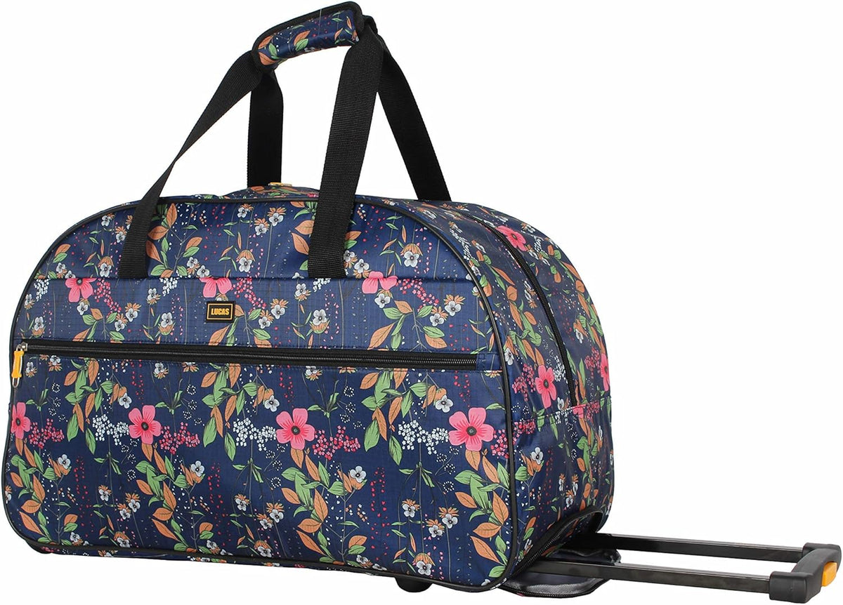 Designer Carry On Luggage Collection - Lightweight Pattern 22 Inch Duffel Bag- Weekender Overnight Business Travel Suitcase with 2- Rolling Wheels (Poly Purple)