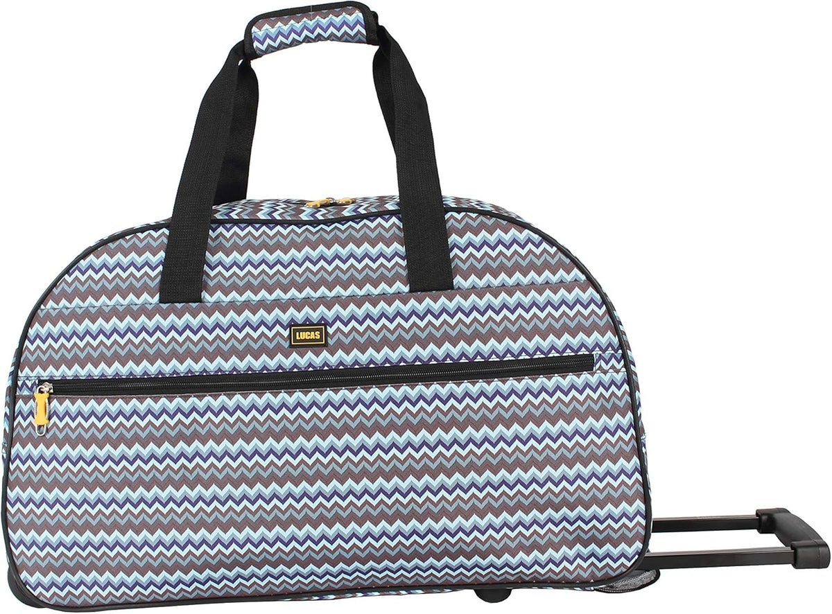 Designer Carry On Luggage Collection - Lightweight Pattern 22 Inch Duffel Bag- Weekender Overnight Business Travel Suitcase with 2- Rolling Wheels (Poly Purple)