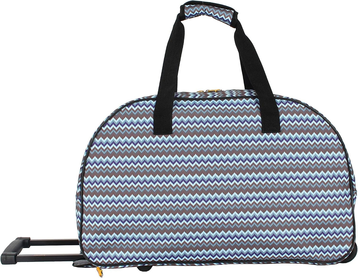 Designer Carry On Luggage Collection - Lightweight Pattern 22 Inch Duffel Bag- Weekender Overnight Business Travel Suitcase with 2- Rolling Wheels (Poly Purple)