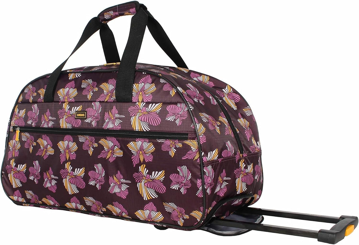 Designer Carry On Luggage Collection - Lightweight Pattern 22 Inch Duffel Bag- Weekender Overnight Business Travel Suitcase with 2- Rolling Wheels (Poly Purple)