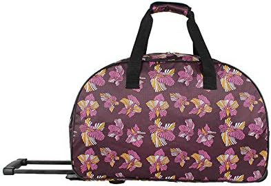 Designer Carry On Luggage Collection - Lightweight Pattern 22 Inch Duffel Bag- Weekender Overnight Business Travel Suitcase with 2- Rolling Wheels (Poly Purple)