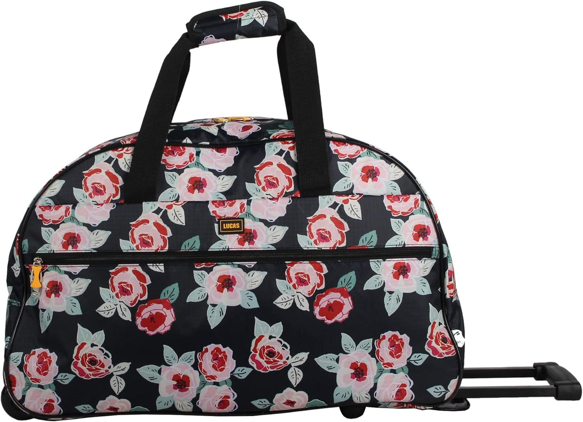 Designer Carry On Luggage Collection - Lightweight Pattern 22 Inch Duffel Bag- Weekender Overnight Business Travel Suitcase with 2- Rolling Wheels (Poly Purple)