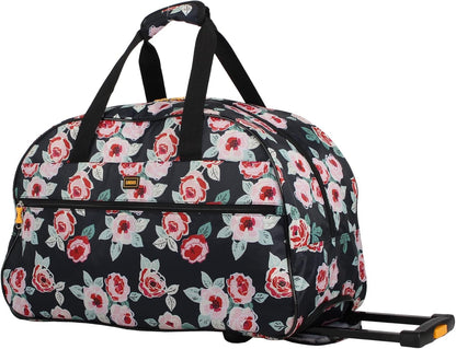 Designer Carry On Luggage Collection - Lightweight Pattern 22 Inch Duffel Bag- Weekender Overnight Business Travel Suitcase with 2- Rolling Wheels (Poly Purple)