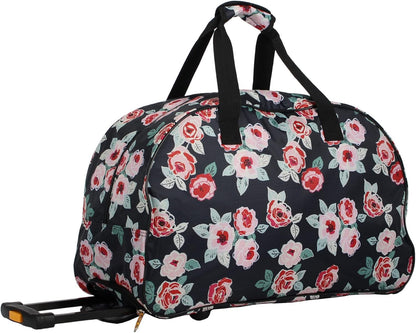 Designer Carry On Luggage Collection - Lightweight Pattern 22 Inch Duffel Bag- Weekender Overnight Business Travel Suitcase with 2- Rolling Wheels (Poly Purple)