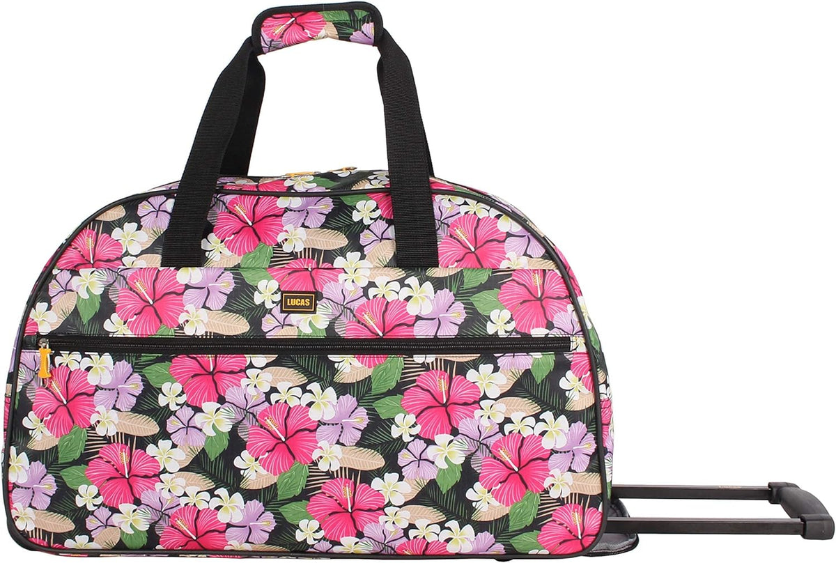 Designer Carry On Luggage Collection - Lightweight Pattern 22 Inch Duffel Bag- Weekender Overnight Business Travel Suitcase with 2- Rolling Wheels (Poly Purple)