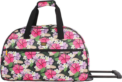 Designer Carry On Luggage Collection - Lightweight Pattern 22 Inch Duffel Bag- Weekender Overnight Business Travel Suitcase with 2- Rolling Wheels (Poly Purple)
