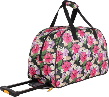 Designer Carry On Luggage Collection - Lightweight Pattern 22 Inch Duffel Bag- Weekender Overnight Business Travel Suitcase with 2- Rolling Wheels (Poly Purple)