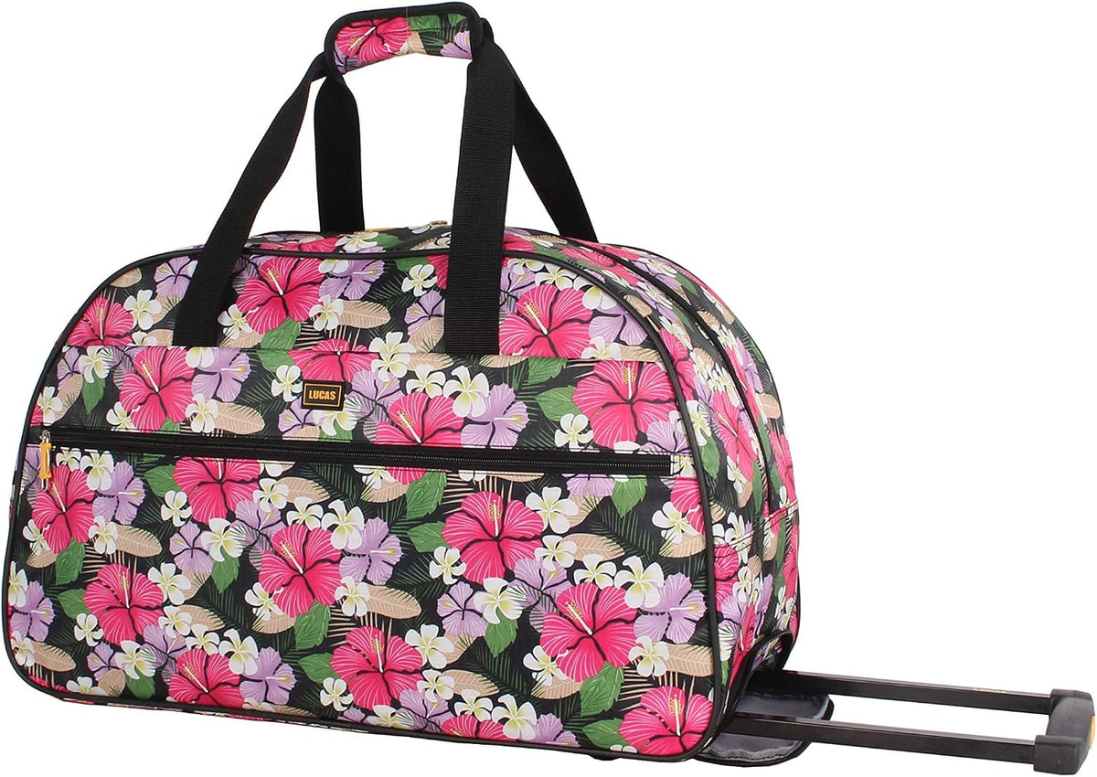 Designer Carry On Luggage Collection - Lightweight Pattern 22 Inch Duffel Bag- Weekender Overnight Business Travel Suitcase with 2- Rolling Wheels (Poly Purple)