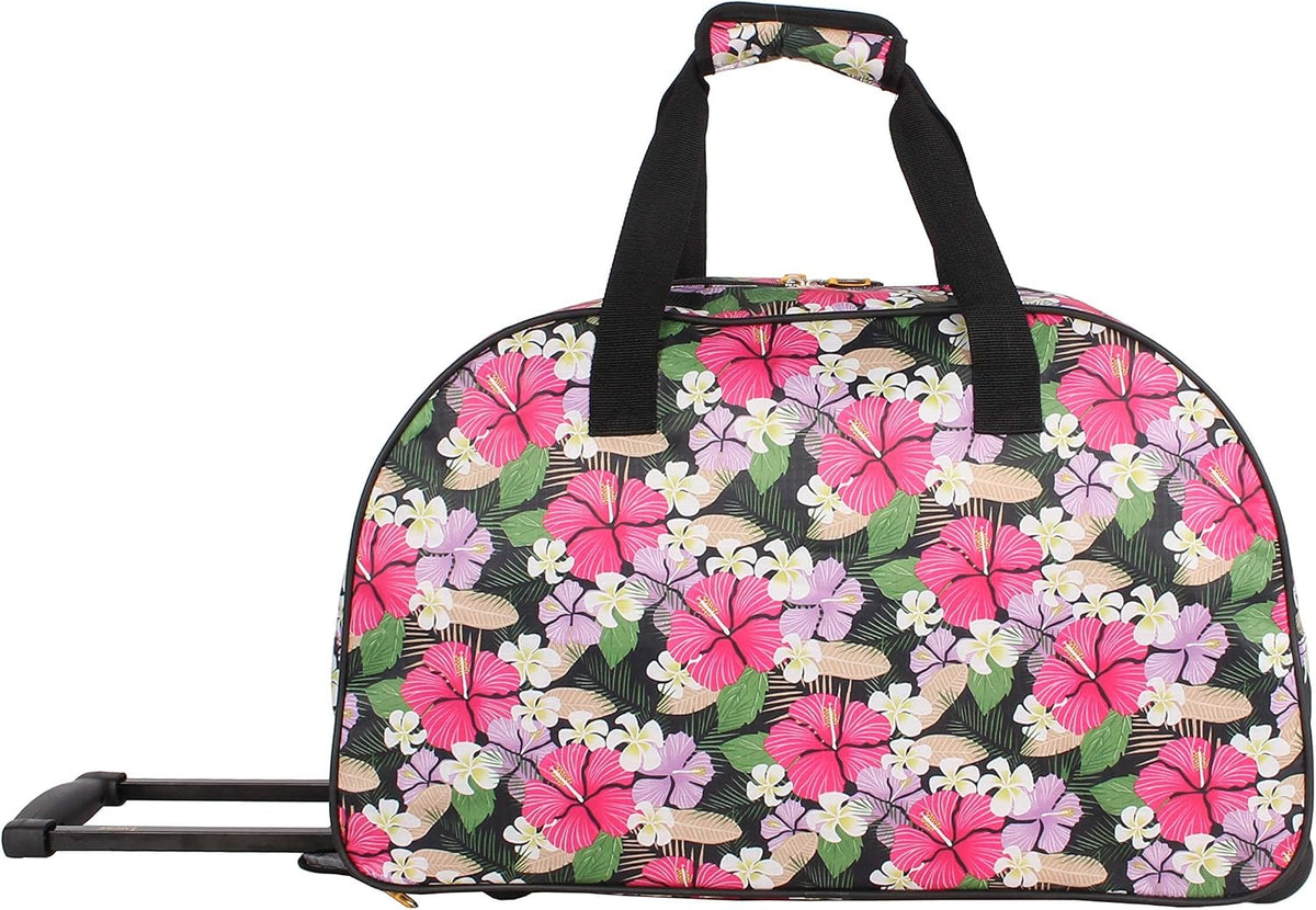 Designer Carry On Luggage Collection - Lightweight Pattern 22 Inch Duffel Bag- Weekender Overnight Business Travel Suitcase with 2- Rolling Wheels (Poly Purple)