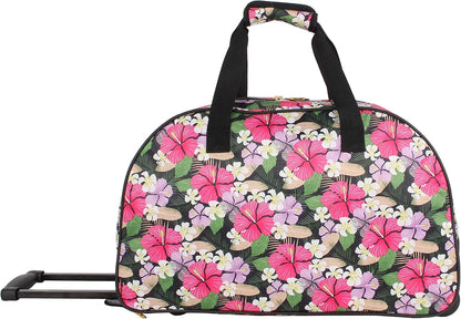 Designer Carry On Luggage Collection - Lightweight Pattern 22 Inch Duffel Bag- Weekender Overnight Business Travel Suitcase with 2- Rolling Wheels (Poly Purple)