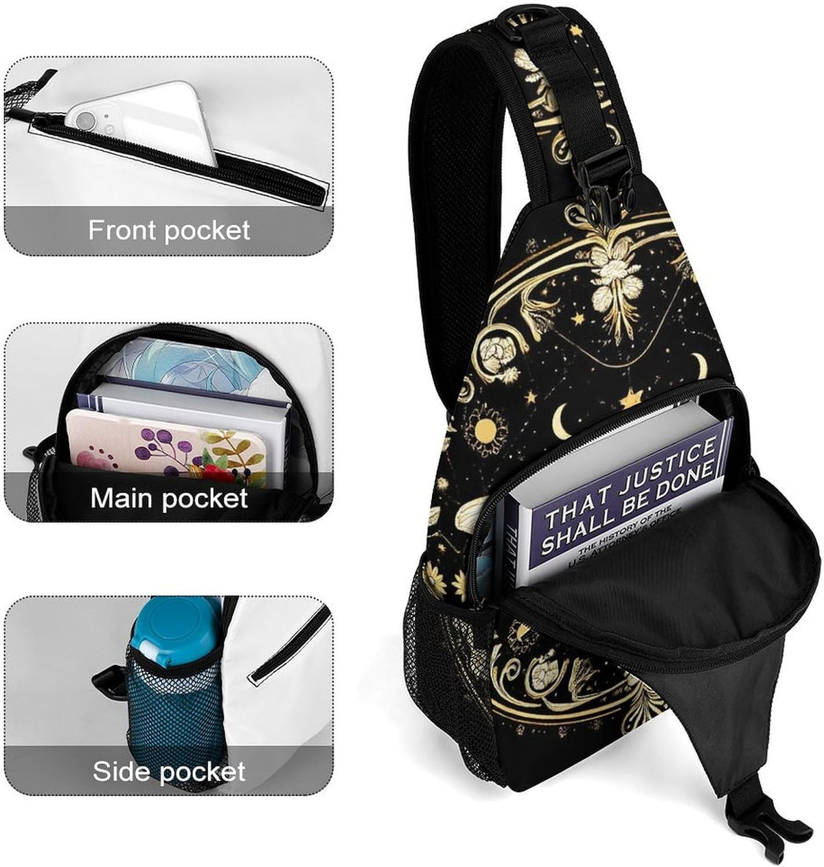 Men Women Travel Backpack Camping Outdoor Bag, Moth Gothic Witchy Sun Moon Sling Bag Backpack Daypack for Swimming Running Cycling Biking Camping, Breathable Bookbag