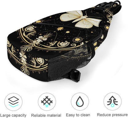 Men Women Travel Backpack Camping Outdoor Bag, Moth Gothic Witchy Sun Moon Sling Bag Backpack Daypack for Swimming Running Cycling Biking Camping, Breathable Bookbag