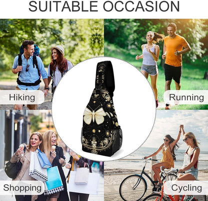 Men Women Travel Backpack Camping Outdoor Bag, Moth Gothic Witchy Sun Moon Sling Bag Backpack Daypack for Swimming Running Cycling Biking Camping, Breathable Bookbag