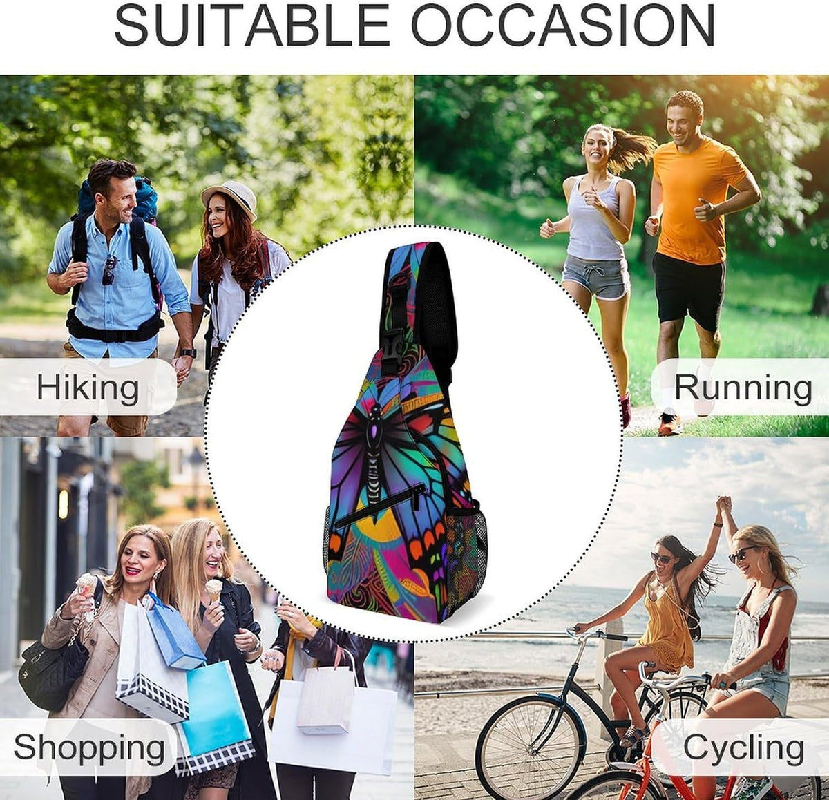 Men Women Travel Backpack Camping Outdoor Bag, Moth Gothic Witchy Sun Moon Sling Bag Backpack Daypack for Swimming Running Cycling Biking Camping, Breathable Bookbag