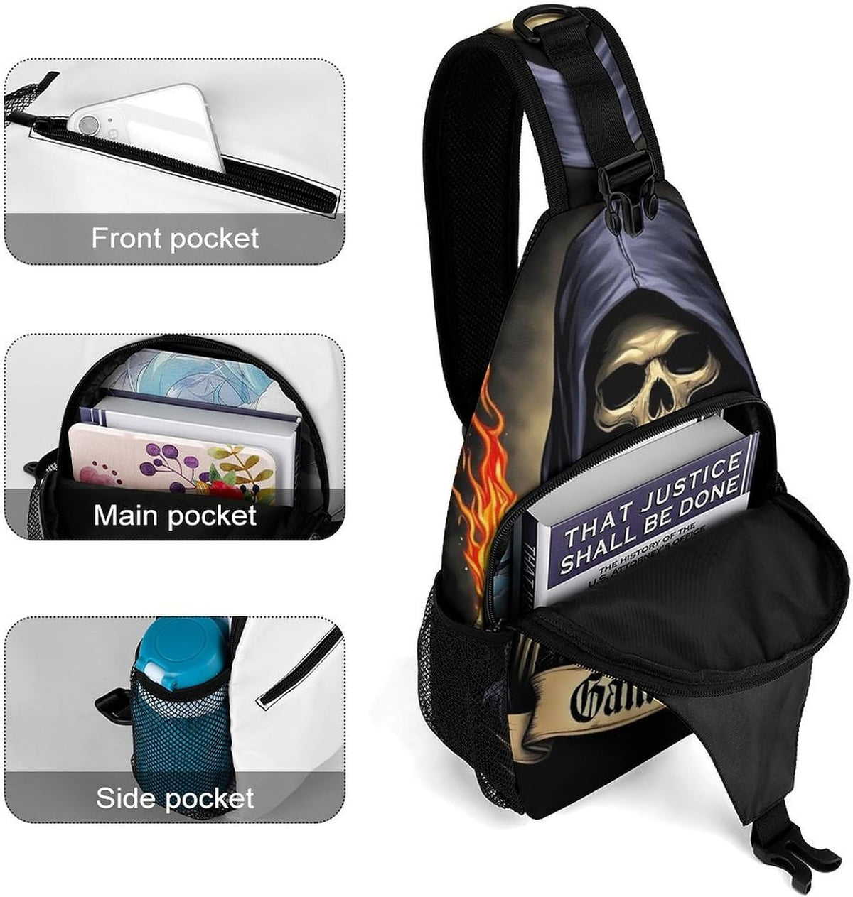 Men Women Travel Backpack Camping Outdoor Bag, Moth Gothic Witchy Sun Moon Sling Bag Backpack Daypack for Swimming Running Cycling Biking Camping, Breathable Bookbag