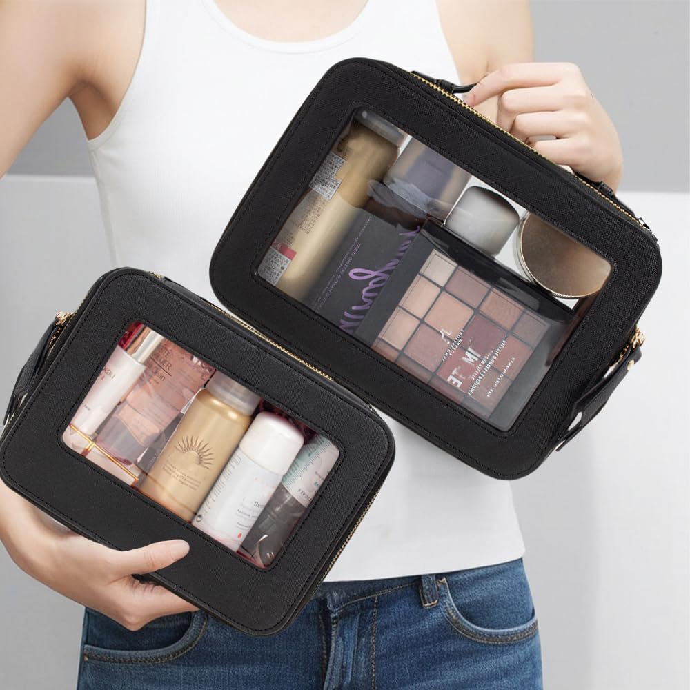 Travel Clear Makeup Bag Set, TSA Approved Cosmetic Bag Case with Zipper Portable Makeup Pouch Toiletry Bag Traveling Cosmetic Organizer Storage Bag Car Organizer Car Essentials