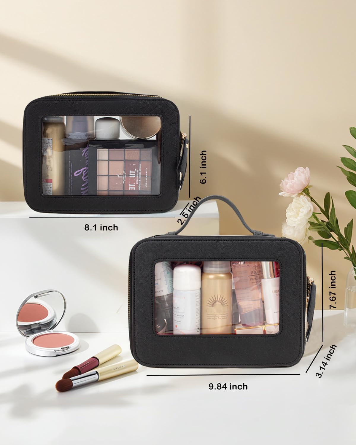 Travel Clear Makeup Bag Set, TSA Approved Cosmetic Bag Case with Zipper Portable Makeup Pouch Toiletry Bag Traveling Cosmetic Organizer Storage Bag Car Organizer Car Essentials